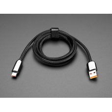 Adafruit 5788 Black Woven USB A to USB C Cable with 66W Watt Display - 1 meter 