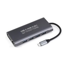 Waveshare 35204 USB-C 11-in-1 Hub, RJ45 100Mbps Ethernet Port, 4K High Definition HDMI Port, SD/TF Dual Card Slots, 100W PD Input, Aluminum Alloy Case, Plug And Play