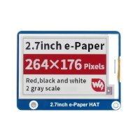 Waveshare 13357 2.7inch e-Paper e-Ink Display HAT (B) For Raspberry Pi, 264×176, Red / Black / White, SPI