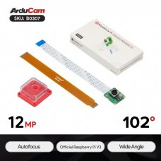 Arducam B0307 Raspberry Pi Official Camera Module V3-12MP IMX708 102 Wide Angle Autofocus Camera with Acrylic Case