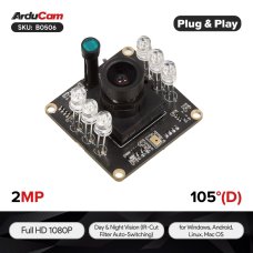 ArduCam B0506 1080P Day/Night Vision USB Camera, 2MP Infrared Webcam with Automatic IR-Cut Switching and IR LEDs