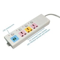 Power Strip / Extension Cord with 3 Universal Socket + 2 USB sockets